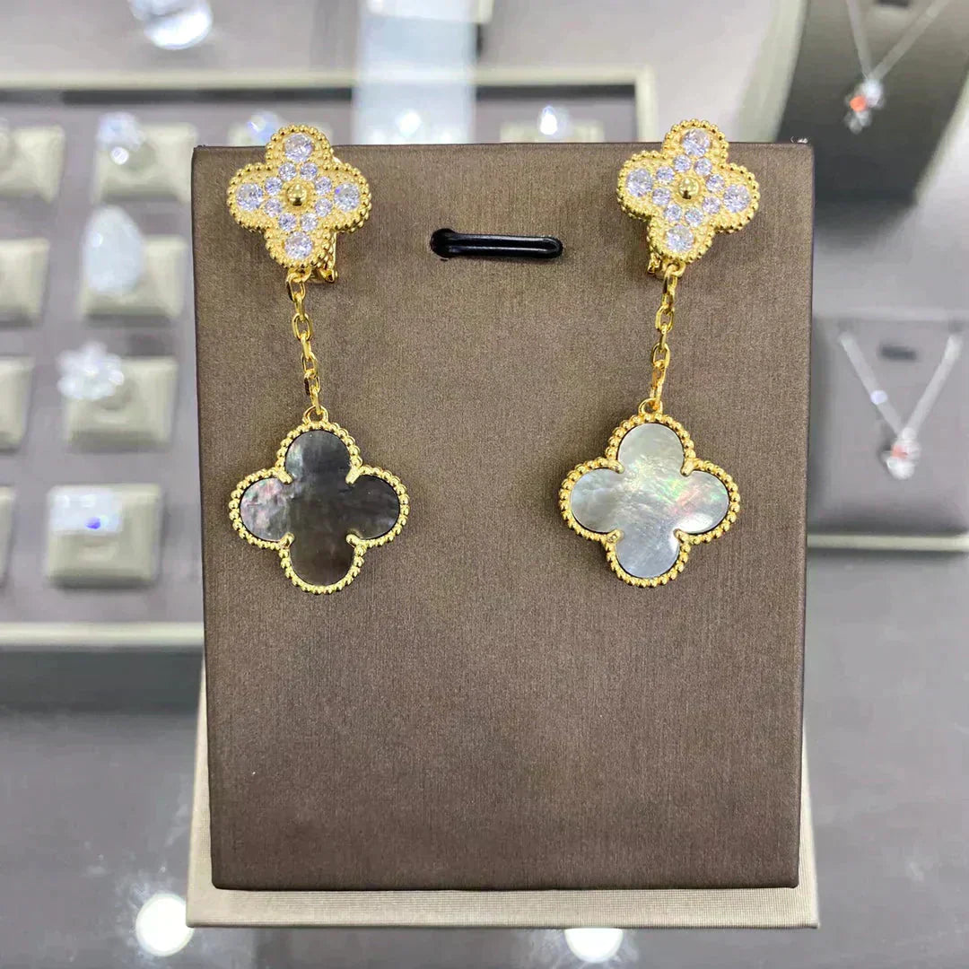 [Gaonasi]CLOVER  2 MOTIFS  DIAMOND  EARRINGS (MULTIPLE CHOICESç´