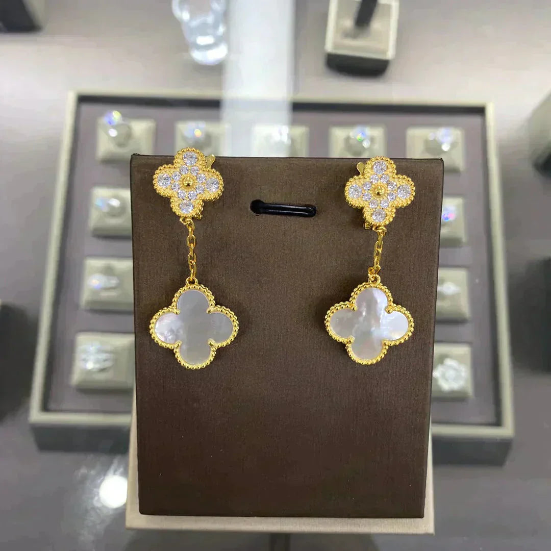 [Gaonasi]CLOVER  2 MOTIFS  DIAMOND  EARRINGS (MULTIPLE CHOICESç´