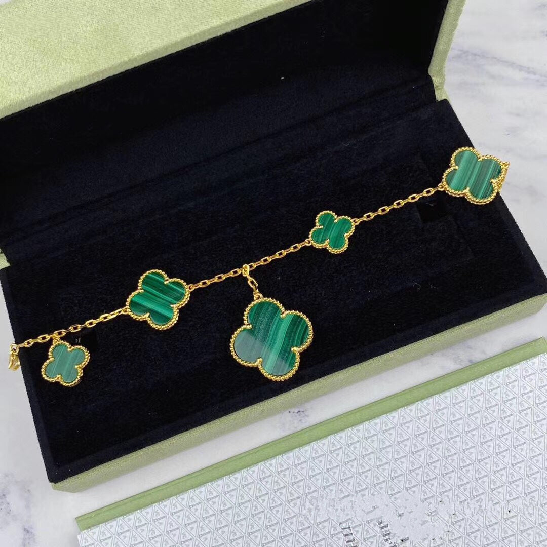 [Gaonasi]MAGIC CLOVER MALACHITE GOLD BRACELET 5 MOTIFS