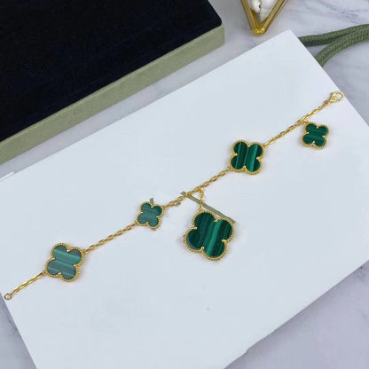 [Gaonasi]MAGIC CLOVER MALACHITE GOLD BRACELET 5 MOTIFS