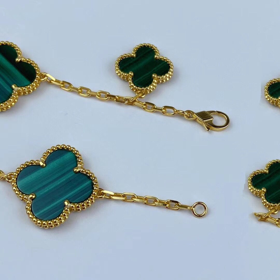 [Gaonasi]MAGIC CLOVER MALACHITE GOLD BRACELET 5 MOTIFS
