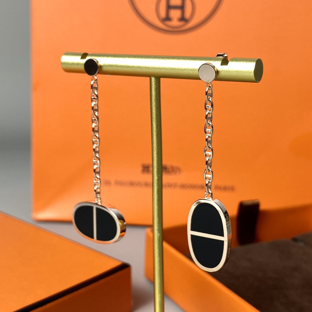 [Gaonasi]CHAINE VERSO BLACK CERAMIC EARRINGS