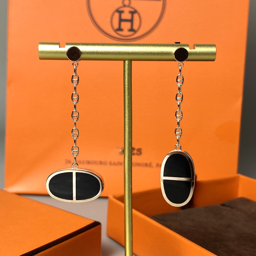 [Gaonasi]CHAINE VERSO BLACK CERAMIC EARRINGS