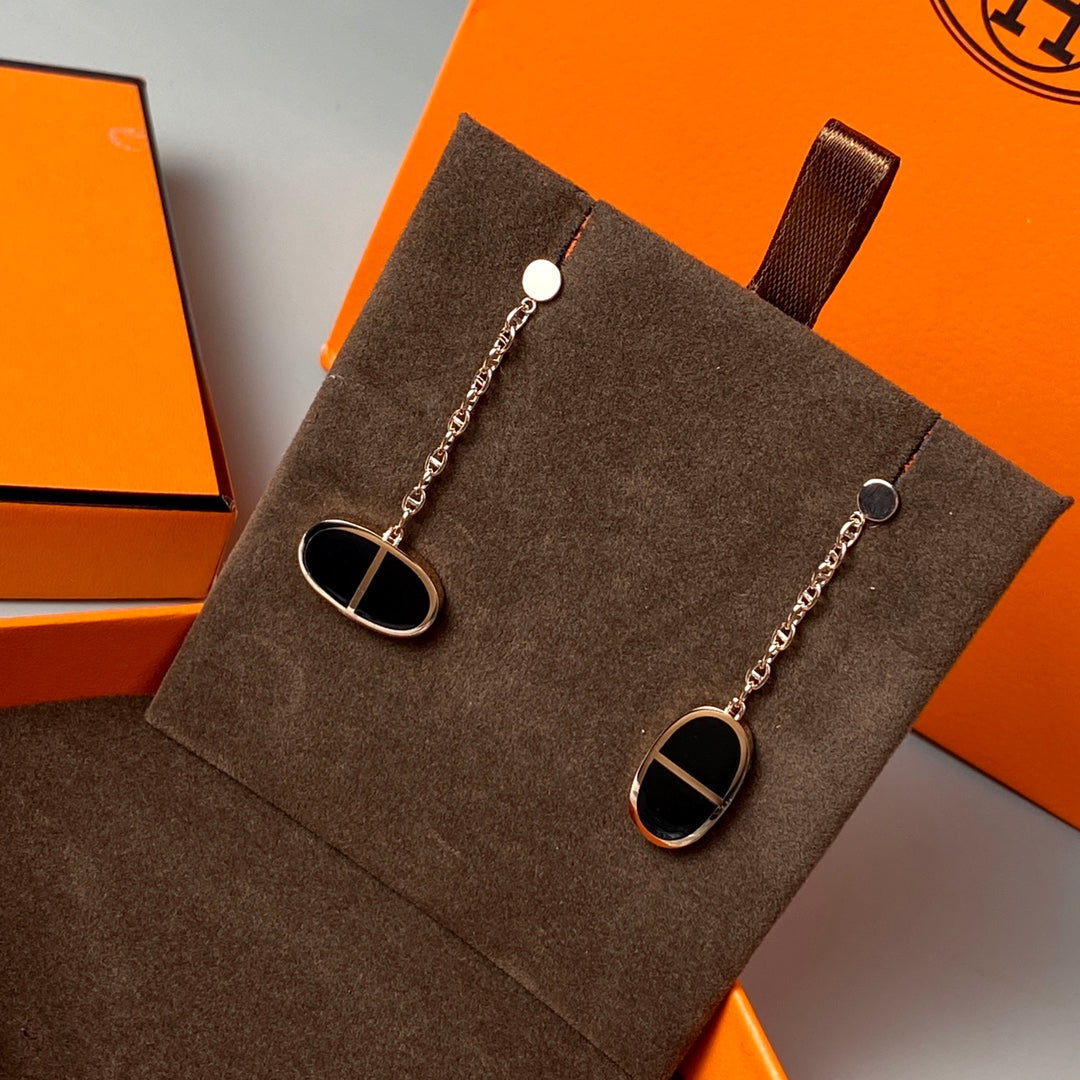 [Gaonasi]CHAINE VERSO BLACK CERAMIC EARRINGS