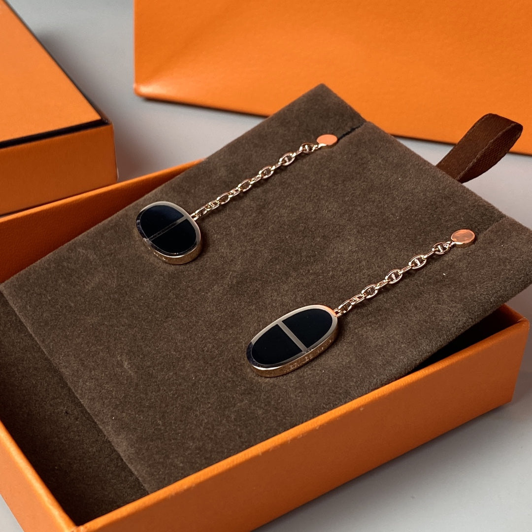 [Gaonasi]CHAINE VERSO BLACK CERAMIC EARRINGS