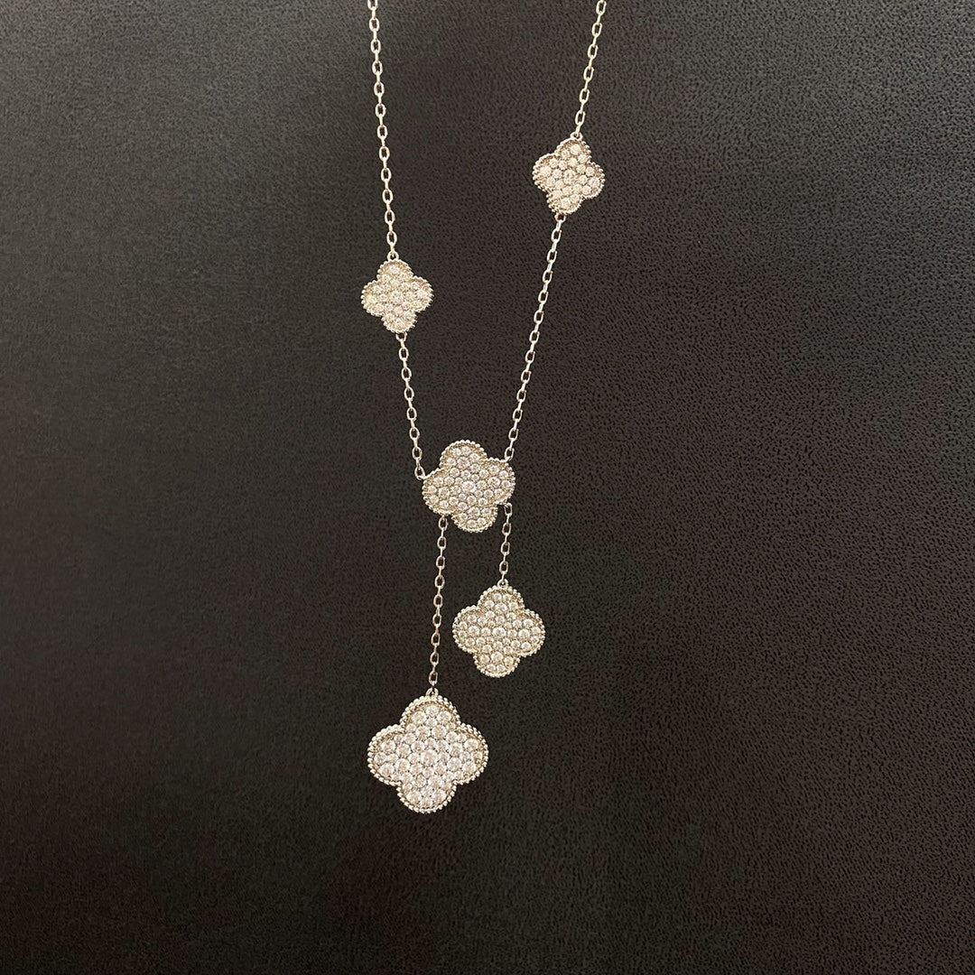 [Gaonasi]CLOVER 5 MOTIFS SILVER DIAMONDS NECKLACE