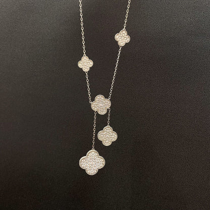 [Gaonasi]CLOVER 5 MOTIFS SILVER DIAMONDS NECKLACE