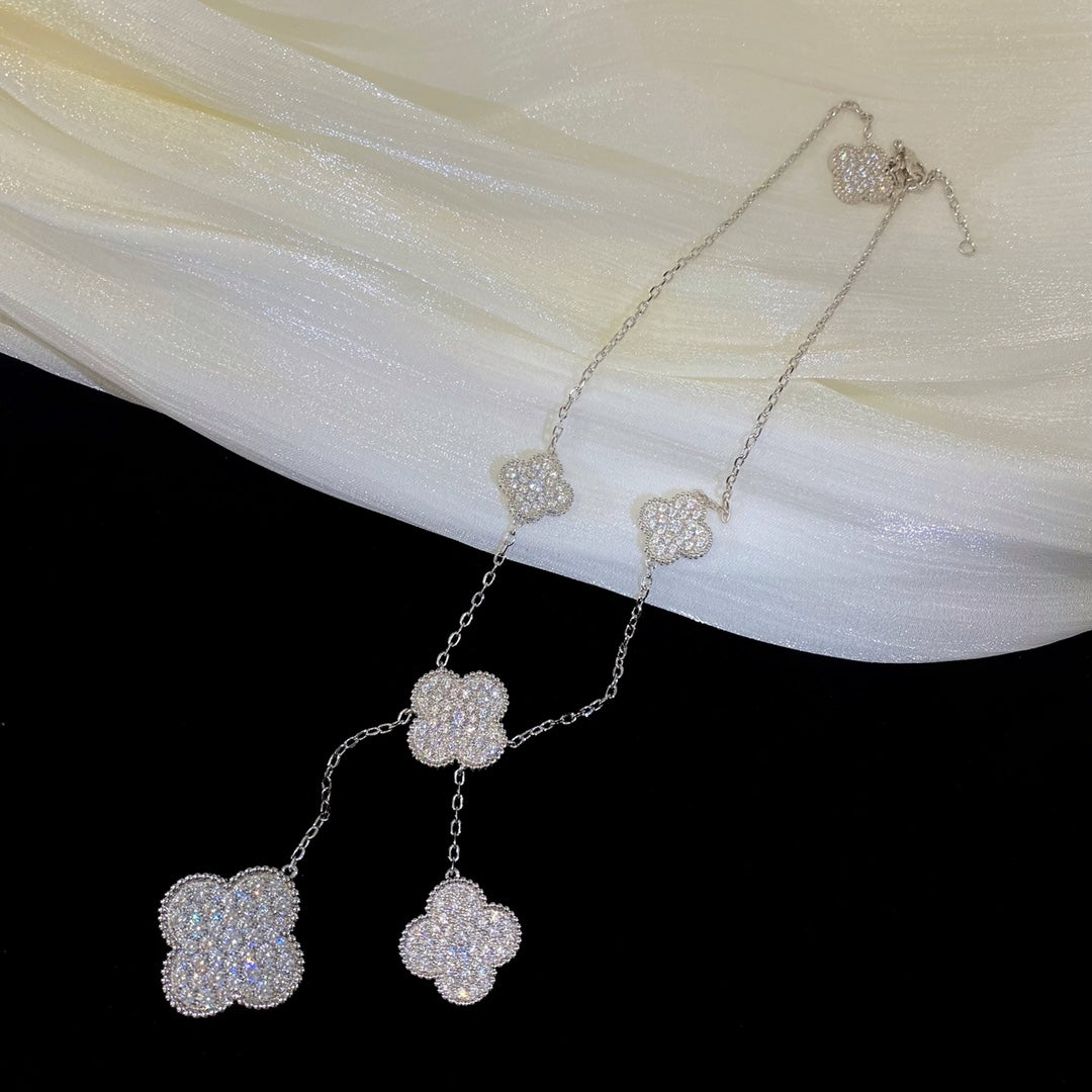 [Gaonasi]CLOVER 5 MOTIFS SILVER DIAMONDS NECKLACE