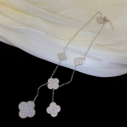 [Gaonasi]CLOVER 5 MOTIFS SILVER DIAMONDS NECKLACE
