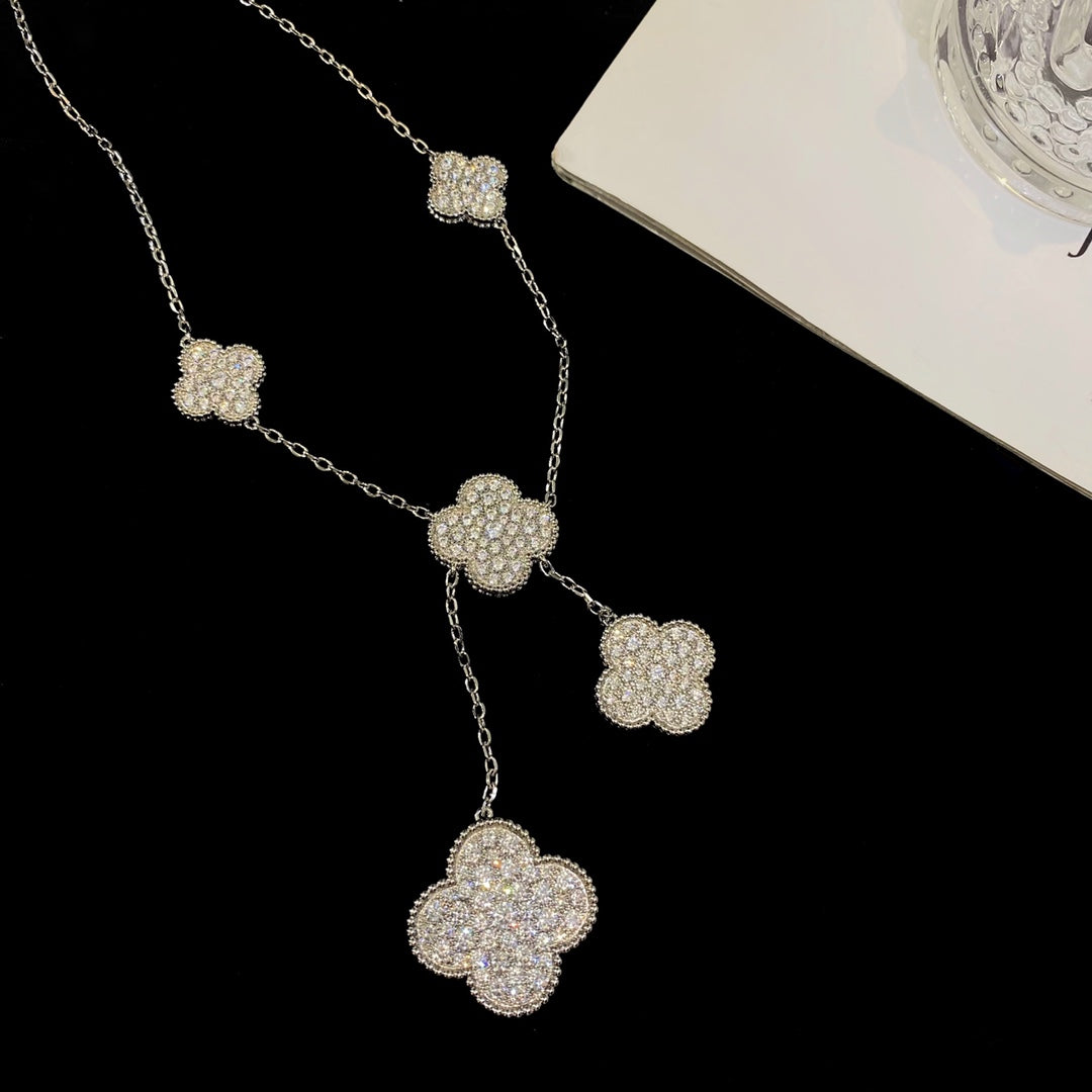 [Gaonasi]CLOVER 5 MOTIFS SILVER DIAMONDS NECKLACE