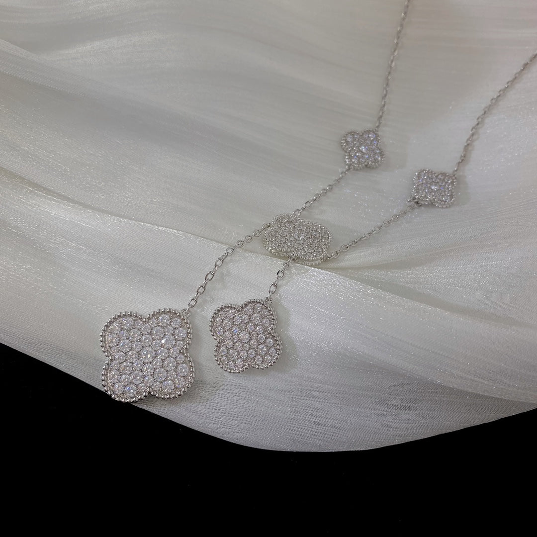 [Gaonasi]CLOVER 5 MOTIFS SILVER DIAMONDS NECKLACE