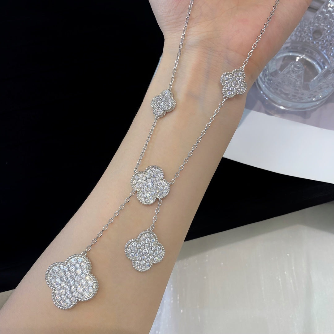 [Gaonasi]CLOVER 5 MOTIFS SILVER DIAMONDS NECKLACE