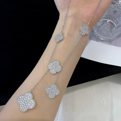 [Gaonasi]CLOVER 5 MOTIFS SILVER DIAMONDS NECKLACE