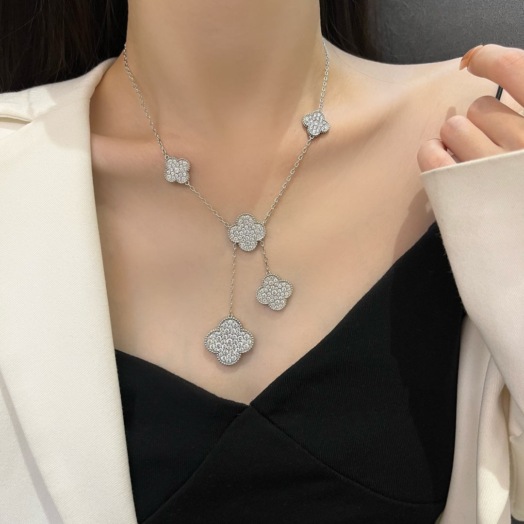 [Gaonasi]CLOVER 5 MOTIFS SILVER DIAMONDS NECKLACE