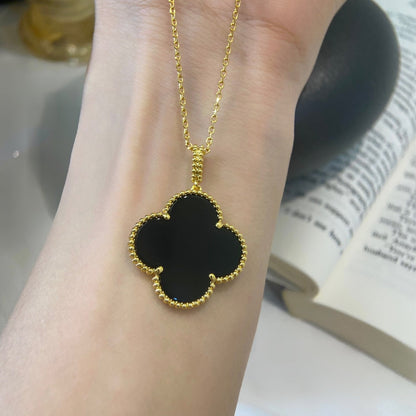 [Gaonasi]CLOVER 25MM NECKLACE GOLD ONYX