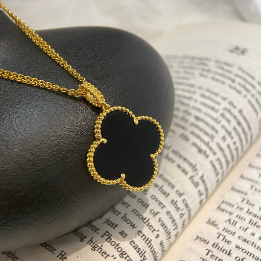[Gaonasi]CLOVER 25MM NECKLACE GOLD ONYX