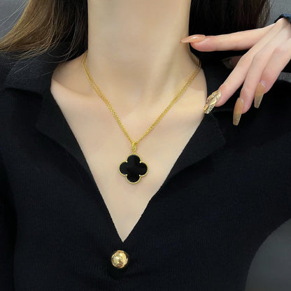 [Gaonasi]CLOVER 25MM NECKLACE GOLD ONYX
