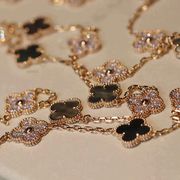 [Gaonasi]CLOVER 20 MOTIFS DARK MOP DIAMOND  NECKLACE