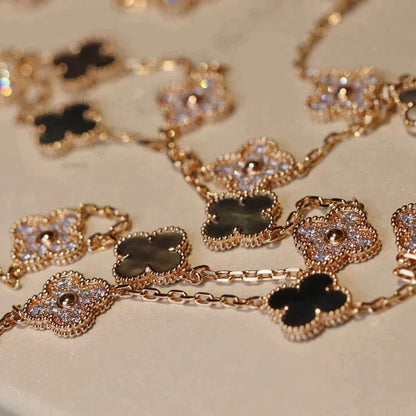 [Gaonasi]CLOVER 20 MOTIFS DARK MOP DIAMOND  NECKLACE