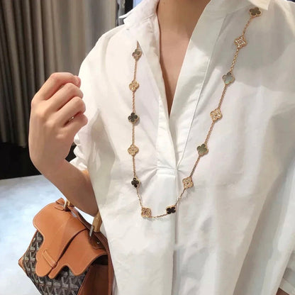 [Gaonasi]CLOVER 20 MOTIFS DARK MOP DIAMOND  NECKLACE
