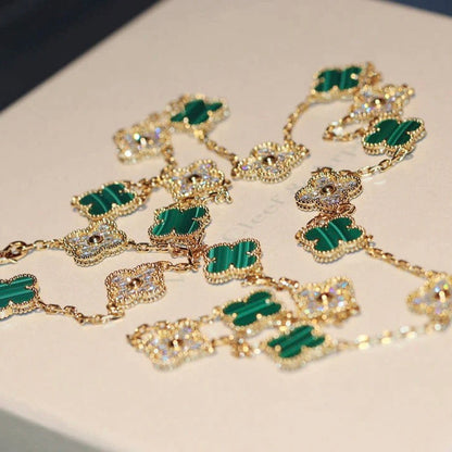 [Gaonasi]CLOVER 20 MOTIFS MALACHITE DIAMOND NECKLACE