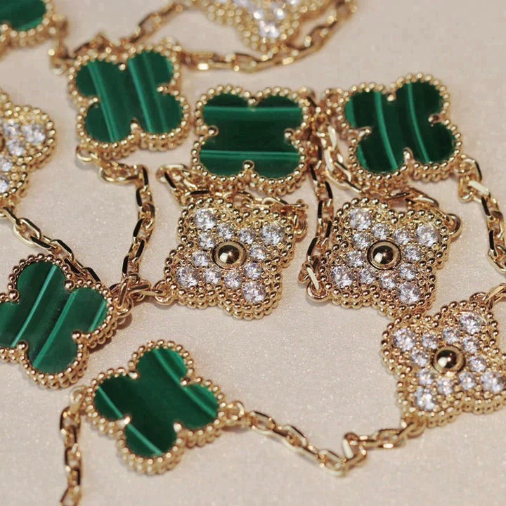 [Gaonasi]CLOVER 20 MOTIFS MALACHITE DIAMOND NECKLACE