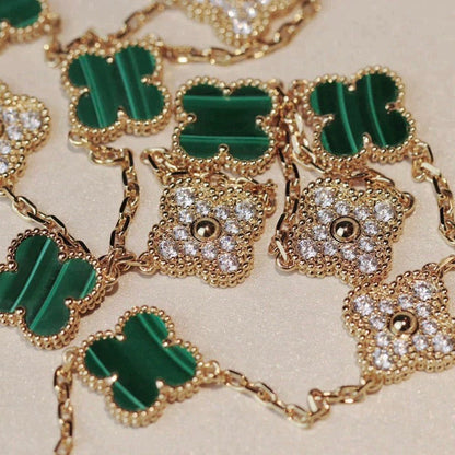 [Gaonasi]CLOVER 20 MOTIFS MALACHITE DIAMOND NECKLACE