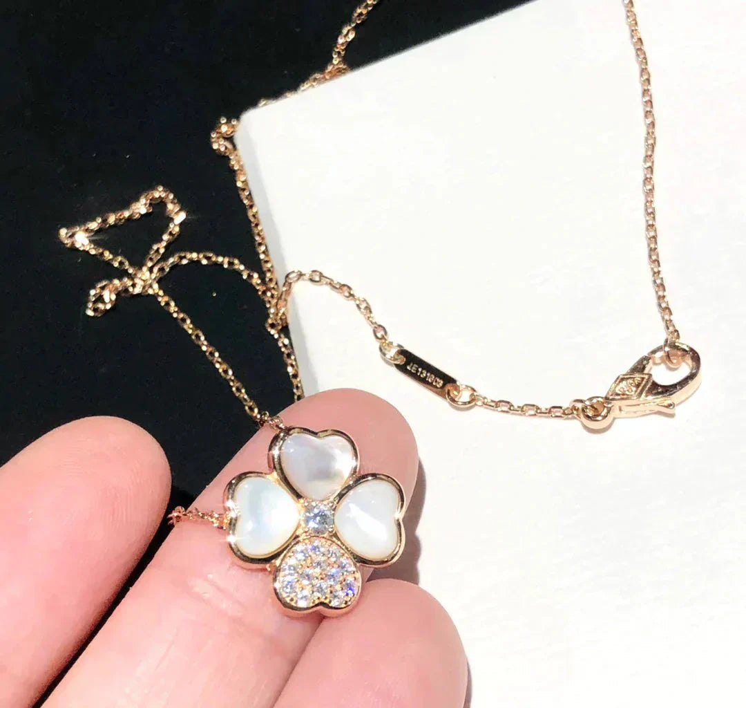 [Gaonasi]CLOVER MOP DIAMOND ROSE GOLD NECKLACE