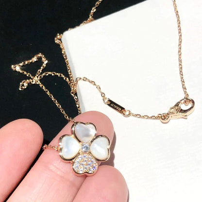 [Gaonasi]CLOVER MOP DIAMOND ROSE GOLD NECKLACE