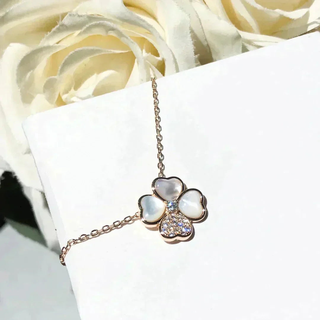 [Gaonasi]CLOVER MOP DIAMOND ROSE GOLD NECKLACE