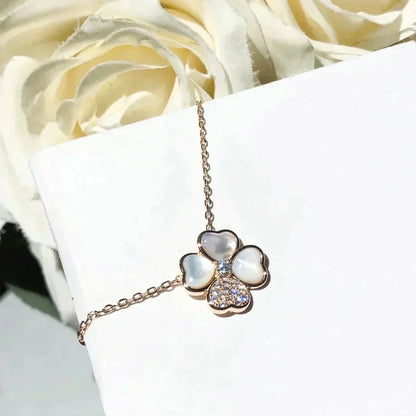[Gaonasi]CLOVER MOP DIAMOND ROSE GOLD NECKLACE