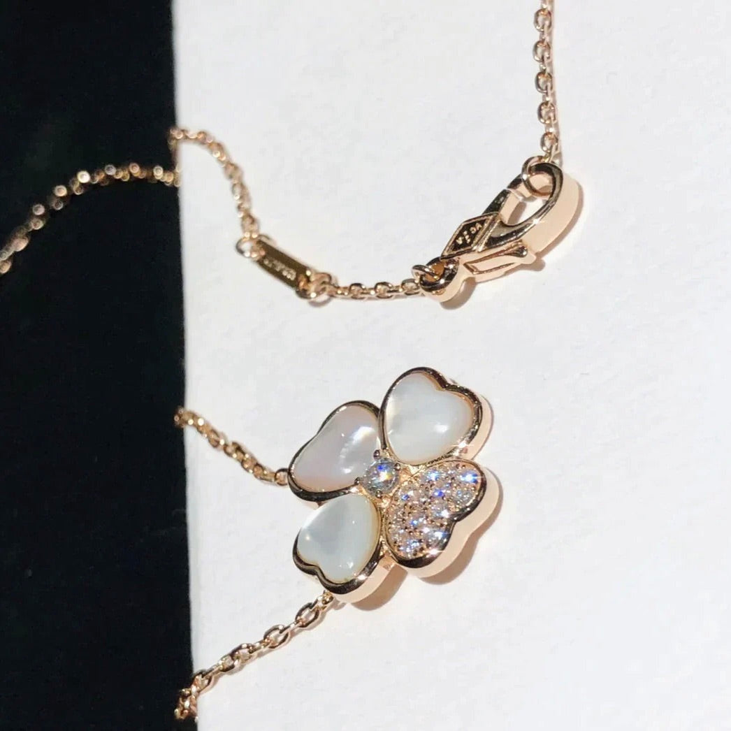 [Gaonasi]CLOVER MOP DIAMOND ROSE GOLD NECKLACE