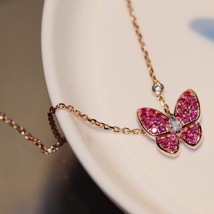[Gaonasi]BUTTERFLY RED DIAMOND ROSE GOLD NECKLACE