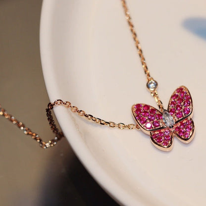 [Gaonasi]BUTTERFLY RED DIAMOND ROSE GOLD NECKLACE