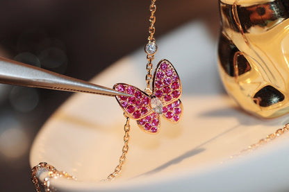 [Gaonasi]BUTTERFLY RED DIAMOND ROSE GOLD NECKLACE