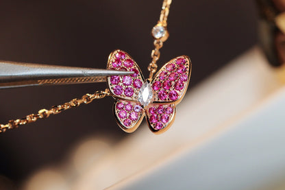 [Gaonasi]BUTTERFLY RED DIAMOND ROSE GOLD NECKLACE