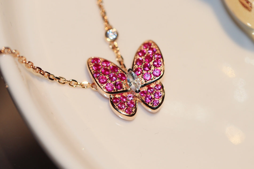 [Gaonasi]BUTTERFLY RED DIAMOND ROSE GOLD NECKLACE