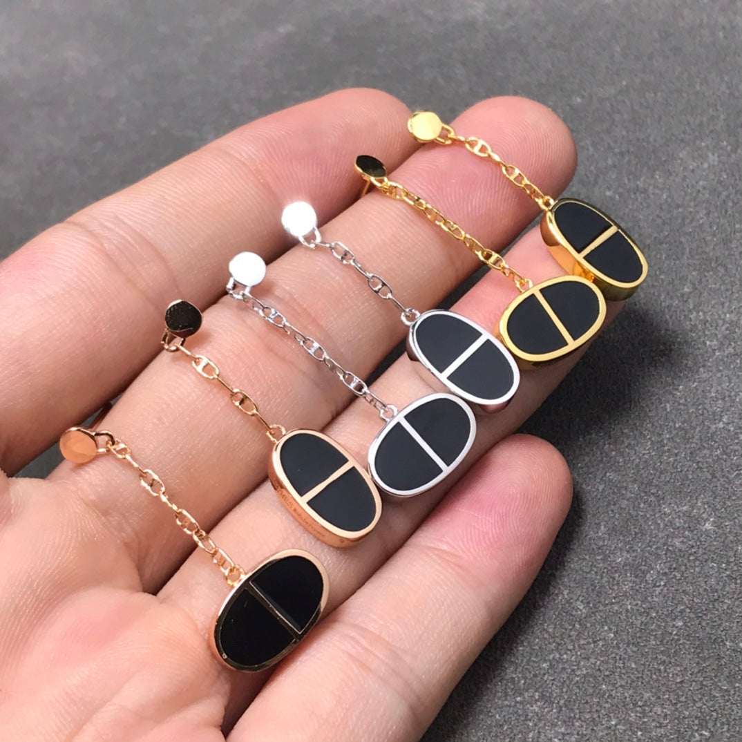 [Gaonasi]CHAINE VERSO BLACK CERAMIC SILVER EARRINGS