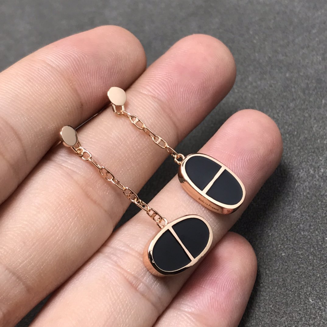 [Gaonasi]CHAINE VERSO BLACK CERAMIC SILVER EARRINGS