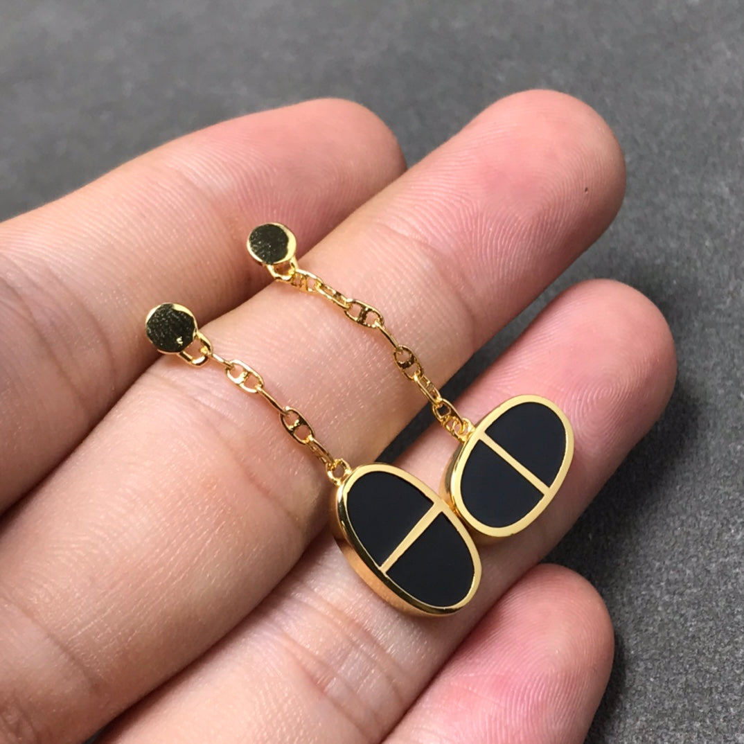 [Gaonasi]CHAINE VERSO BLACK CERAMIC SILVER EARRINGS