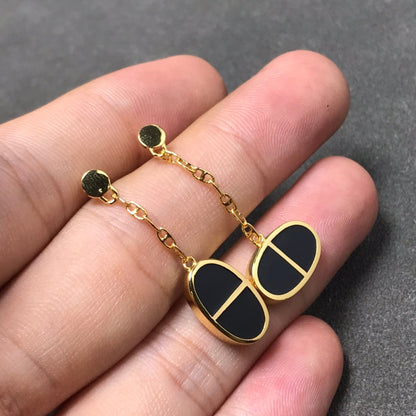 [Gaonasi]CHAINE VERSO BLACK CERAMIC SILVER EARRINGS