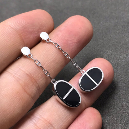 [Gaonasi]CHAINE VERSO BLACK CERAMIC SILVER EARRINGS