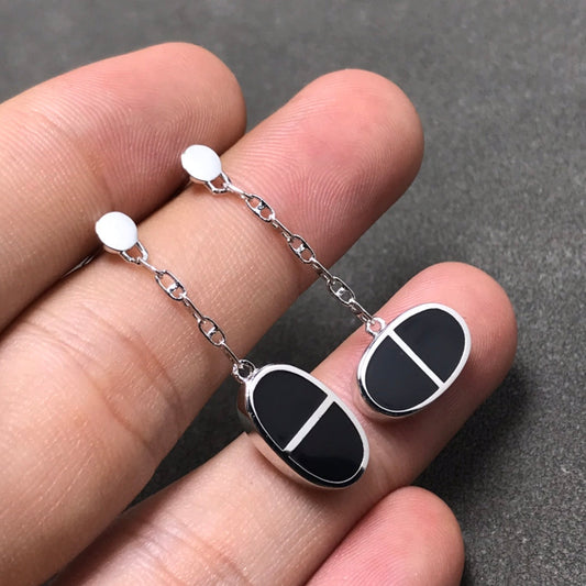 [Gaonasi]CHAINE VERSO BLACK CERAMIC SILVER EARRINGS
