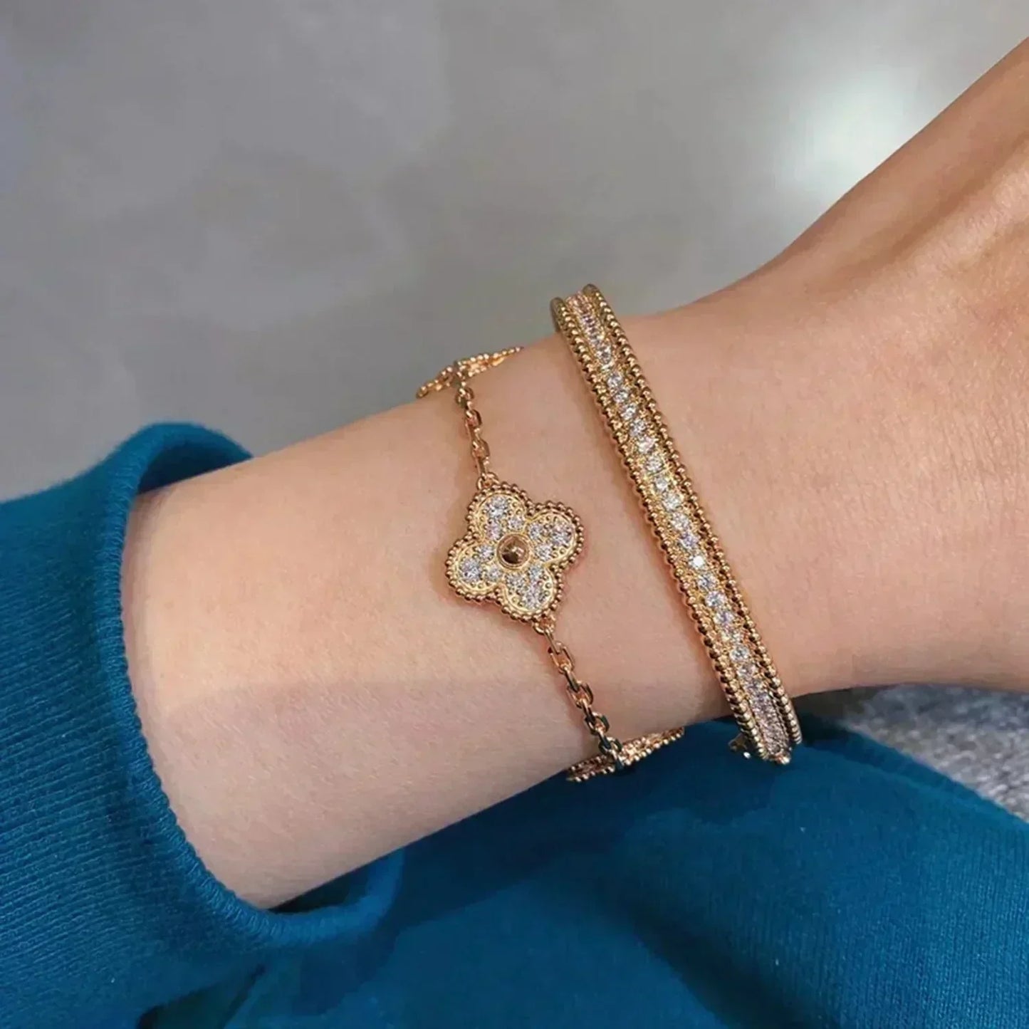 [Gaonasi] CLOVER 5 MOTIF FULL DIAMOND BRACELET COLLECTION