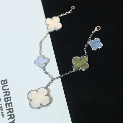 [Gaonasi]CLOVER BRACELET 5 MOTIFS MOP CHALCEDONY SILVER