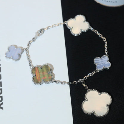 [Gaonasi]CLOVER BRACELET 5 MOTIFS MOP CHALCEDONY SILVER