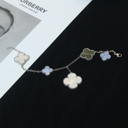 [Gaonasi]CLOVER BRACELET 5 MOTIFS MOP CHALCEDONY SILVER
