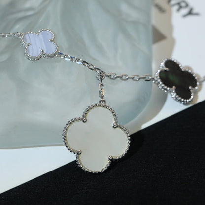 [Gaonasi]CLOVER BRACELET 5 MOTIFS MOP CHALCEDONY SILVER