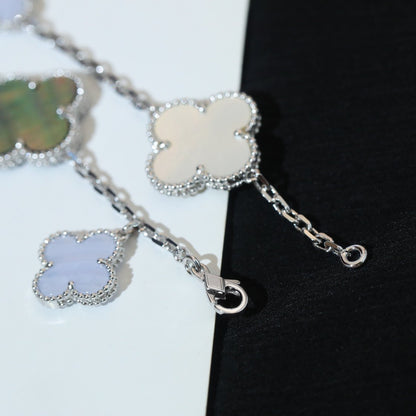 [Gaonasi]CLOVER BRACELET 5 MOTIFS MOP CHALCEDONY SILVER