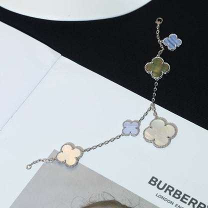 [Gaonasi]CLOVER BRACELET 5 MOTIFS MOP CHALCEDONY SILVER